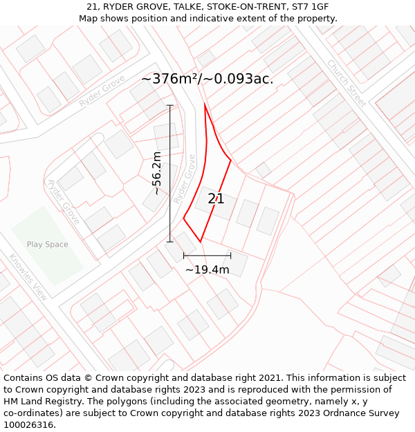 21, RYDER GROVE, TALKE, STOKE-ON-TRENT, ST7 1GF: Plot and title map