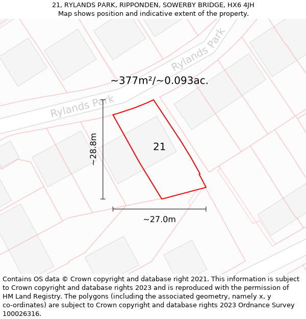 21, RYLANDS PARK, RIPPONDEN, SOWERBY BRIDGE, HX6 4JH: Plot and title map