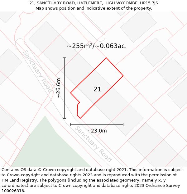 21, SANCTUARY ROAD, HAZLEMERE, HIGH WYCOMBE, HP15 7JS: Plot and title map