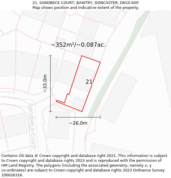 21, SANDBECK COURT, BAWTRY, DONCASTER, DN10 6XP: Plot and title map