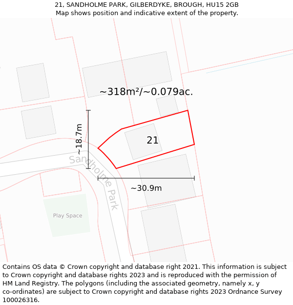 21, SANDHOLME PARK, GILBERDYKE, BROUGH, HU15 2GB: Plot and title map