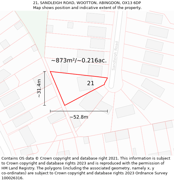 21, SANDLEIGH ROAD, WOOTTON, ABINGDON, OX13 6DP: Plot and title map