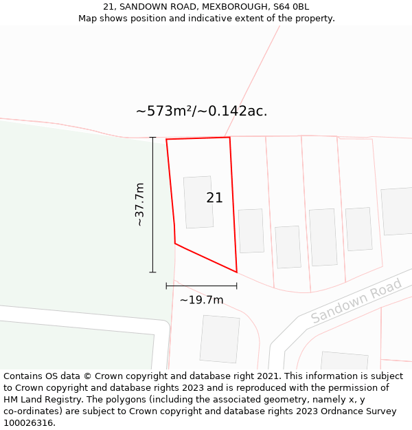 21, SANDOWN ROAD, MEXBOROUGH, S64 0BL: Plot and title map