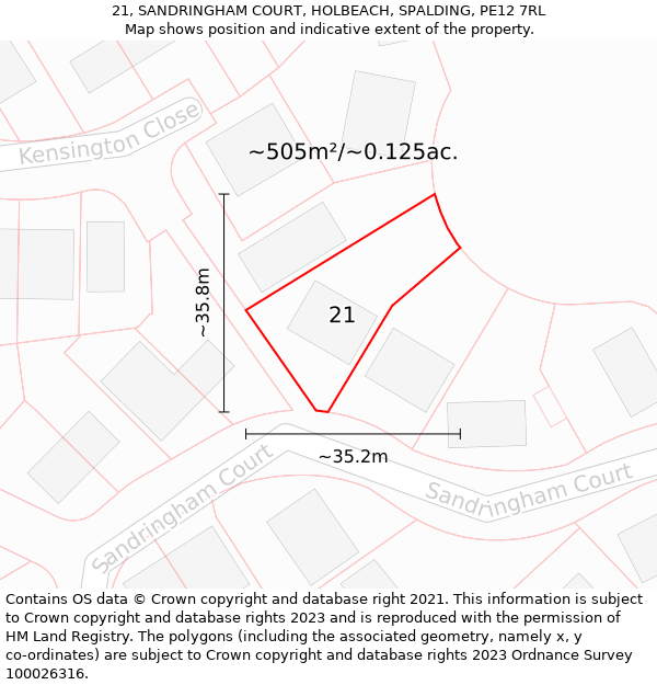 21, SANDRINGHAM COURT, HOLBEACH, SPALDING, PE12 7RL: Plot and title map