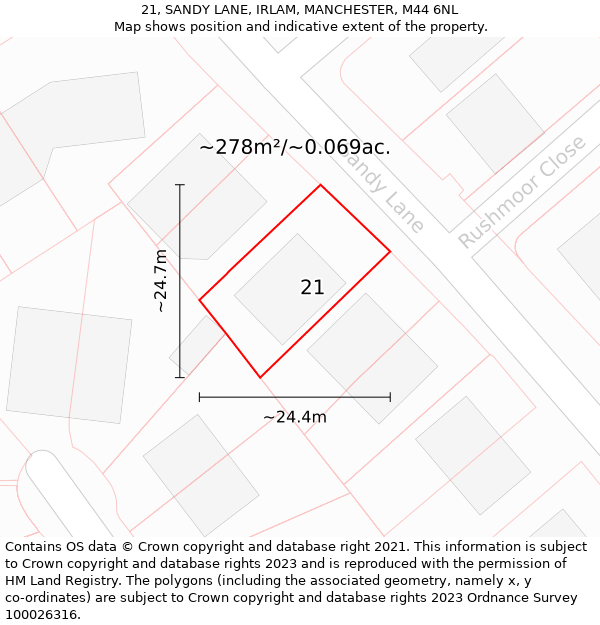 21, SANDY LANE, IRLAM, MANCHESTER, M44 6NL: Plot and title map