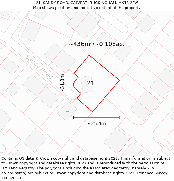 21, SANDY ROAD, CALVERT, BUCKINGHAM, MK18 2FW: Plot and title map