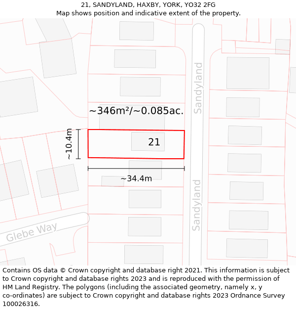 21, SANDYLAND, HAXBY, YORK, YO32 2FG: Plot and title map