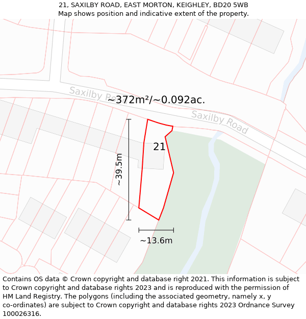 21, SAXILBY ROAD, EAST MORTON, KEIGHLEY, BD20 5WB: Plot and title map