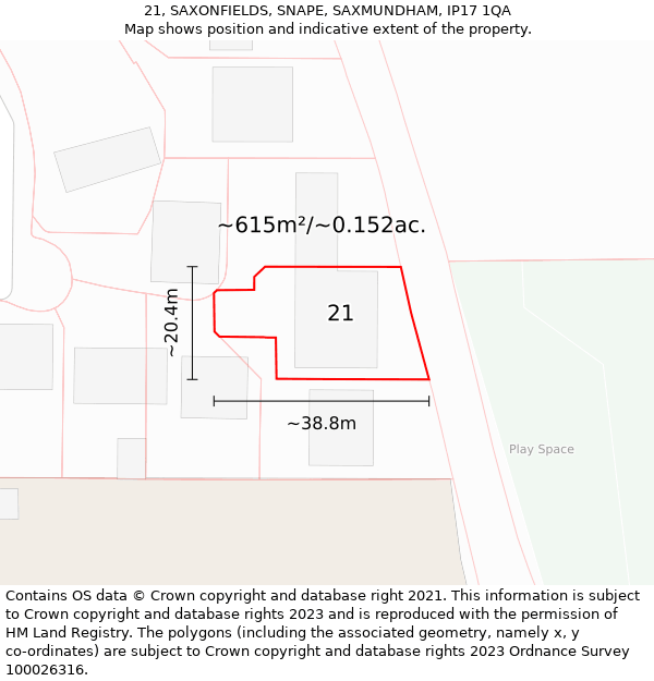 21, SAXONFIELDS, SNAPE, SAXMUNDHAM, IP17 1QA: Plot and title map