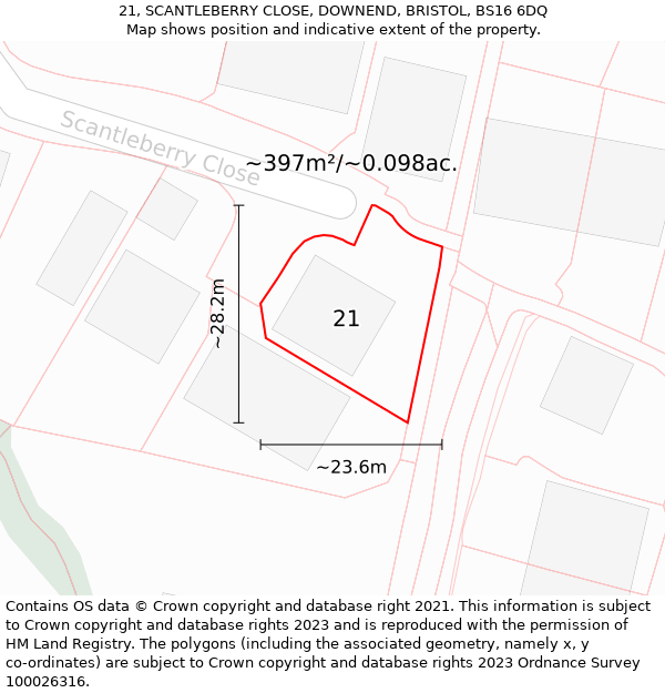 21, SCANTLEBERRY CLOSE, DOWNEND, BRISTOL, BS16 6DQ: Plot and title map