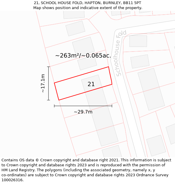 21, SCHOOL HOUSE FOLD, HAPTON, BURNLEY, BB11 5PT: Plot and title map