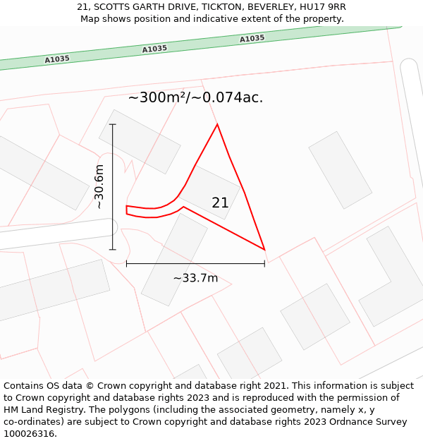 21, SCOTTS GARTH DRIVE, TICKTON, BEVERLEY, HU17 9RR: Plot and title map