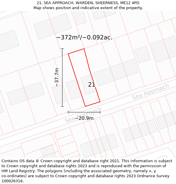 21, SEA APPROACH, WARDEN, SHEERNESS, ME12 4PD: Plot and title map