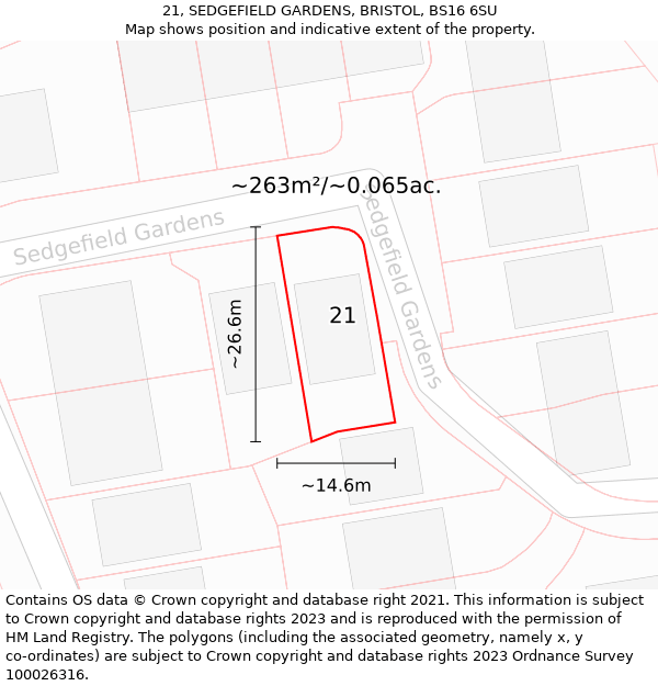 21, SEDGEFIELD GARDENS, BRISTOL, BS16 6SU: Plot and title map