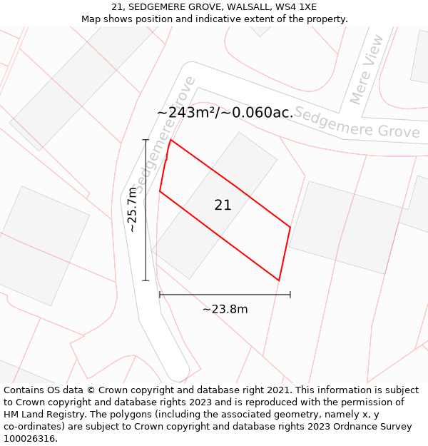 21, SEDGEMERE GROVE, WALSALL, WS4 1XE: Plot and title map