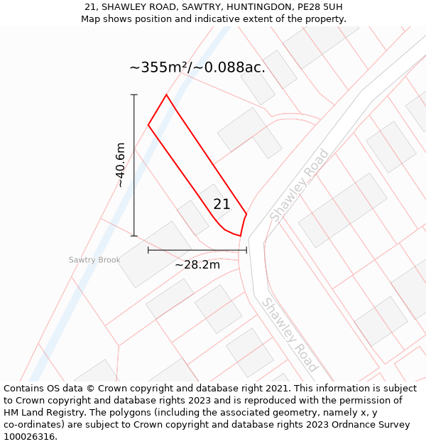 21, SHAWLEY ROAD, SAWTRY, HUNTINGDON, PE28 5UH: Plot and title map