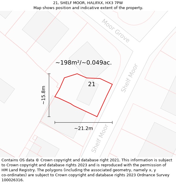 21, SHELF MOOR, HALIFAX, HX3 7PW: Plot and title map