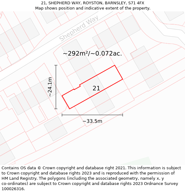 21, SHEPHERD WAY, ROYSTON, BARNSLEY, S71 4FX: Plot and title map