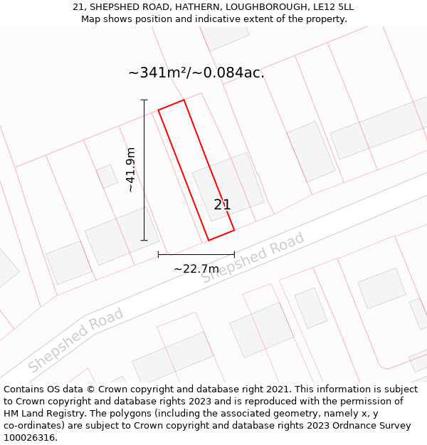 21, SHEPSHED ROAD, HATHERN, LOUGHBOROUGH, LE12 5LL: Plot and title map