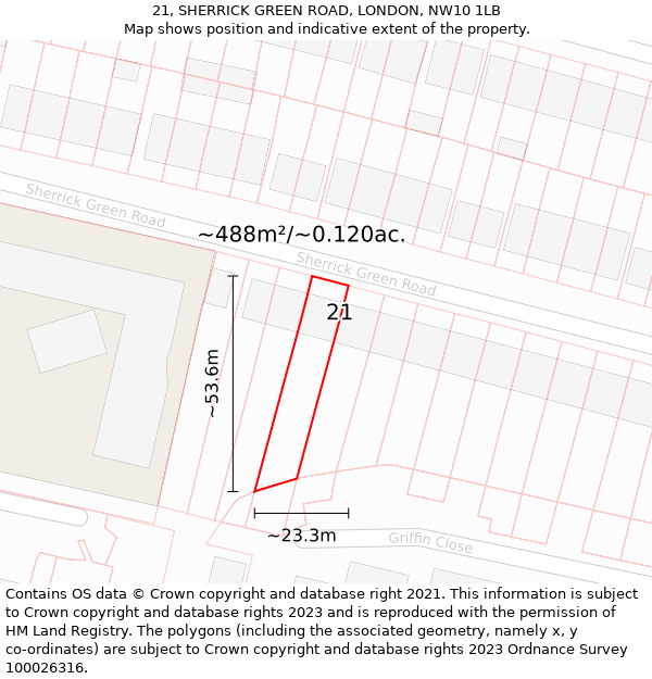 21, SHERRICK GREEN ROAD, LONDON, NW10 1LB: Plot and title map