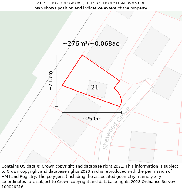 21, SHERWOOD GROVE, HELSBY, FRODSHAM, WA6 0BF: Plot and title map