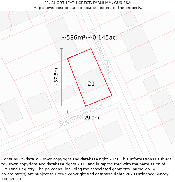 21, SHORTHEATH CREST, FARNHAM, GU9 8SA: Plot and title map