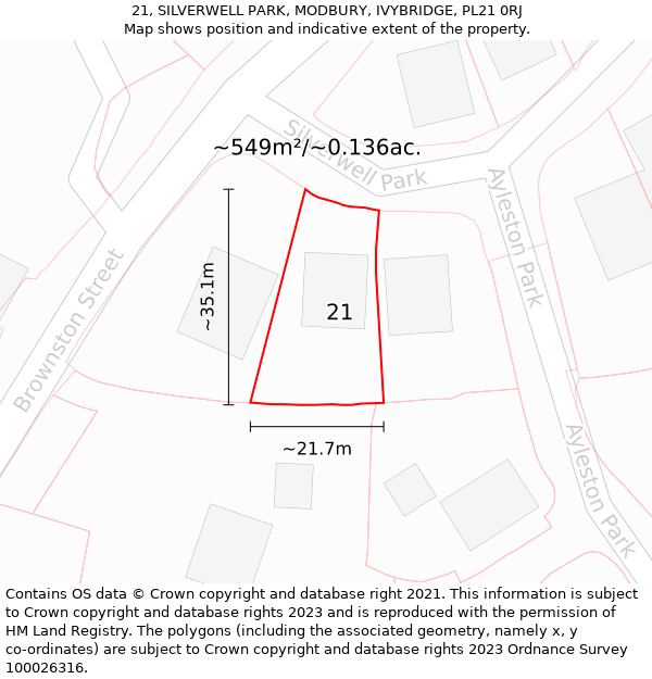 21, SILVERWELL PARK, MODBURY, IVYBRIDGE, PL21 0RJ: Plot and title map