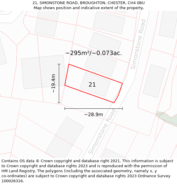 21, SIMONSTONE ROAD, BROUGHTON, CHESTER, CH4 0BU: Plot and title map