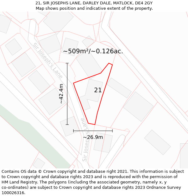 21, SIR JOSEPHS LANE, DARLEY DALE, MATLOCK, DE4 2GY: Plot and title map