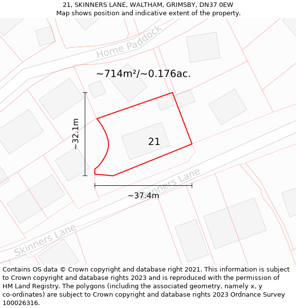 21, SKINNERS LANE, WALTHAM, GRIMSBY, DN37 0EW: Plot and title map