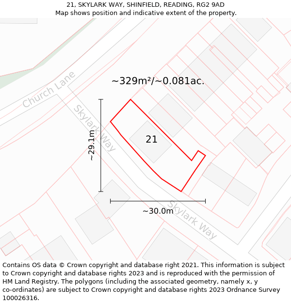 21, SKYLARK WAY, SHINFIELD, READING, RG2 9AD: Plot and title map