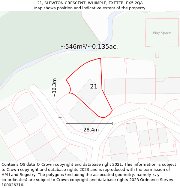 21, SLEWTON CRESCENT, WHIMPLE, EXETER, EX5 2QA: Plot and title map