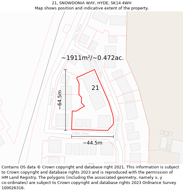 21, SNOWDONIA WAY, HYDE, SK14 4WH: Plot and title map