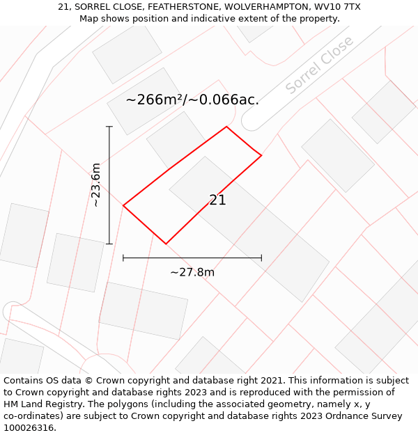 21, SORREL CLOSE, FEATHERSTONE, WOLVERHAMPTON, WV10 7TX: Plot and title map