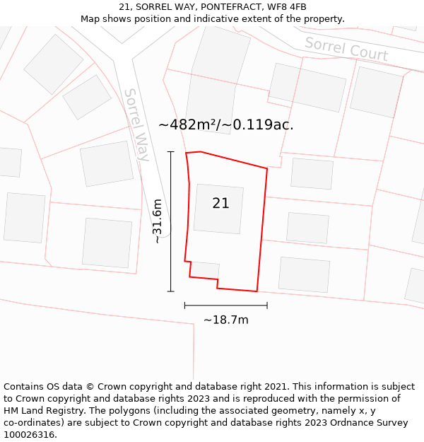 21, SORREL WAY, PONTEFRACT, WF8 4FB: Plot and title map