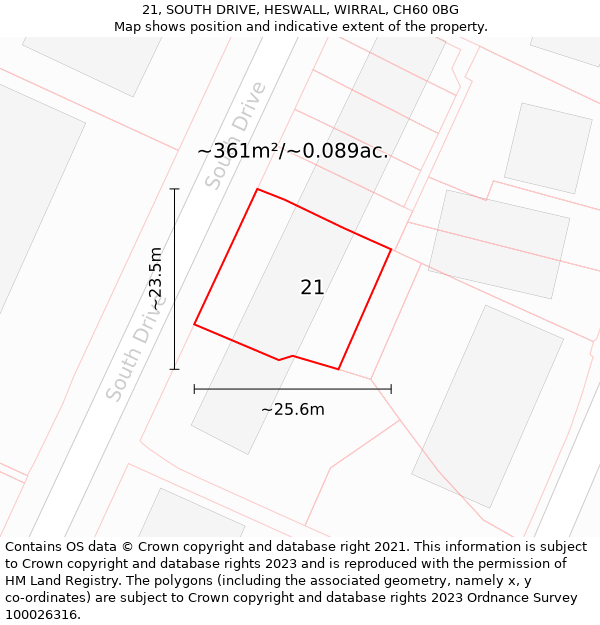 21, SOUTH DRIVE, HESWALL, WIRRAL, CH60 0BG: Plot and title map