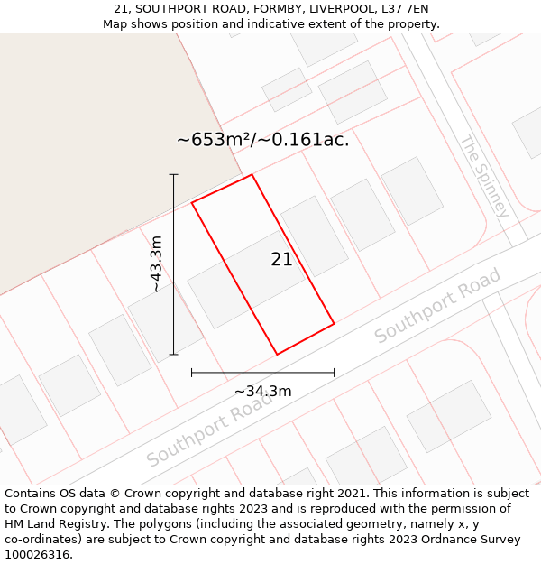 21, SOUTHPORT ROAD, FORMBY, LIVERPOOL, L37 7EN: Plot and title map