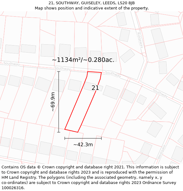 21, SOUTHWAY, GUISELEY, LEEDS, LS20 8JB: Plot and title map