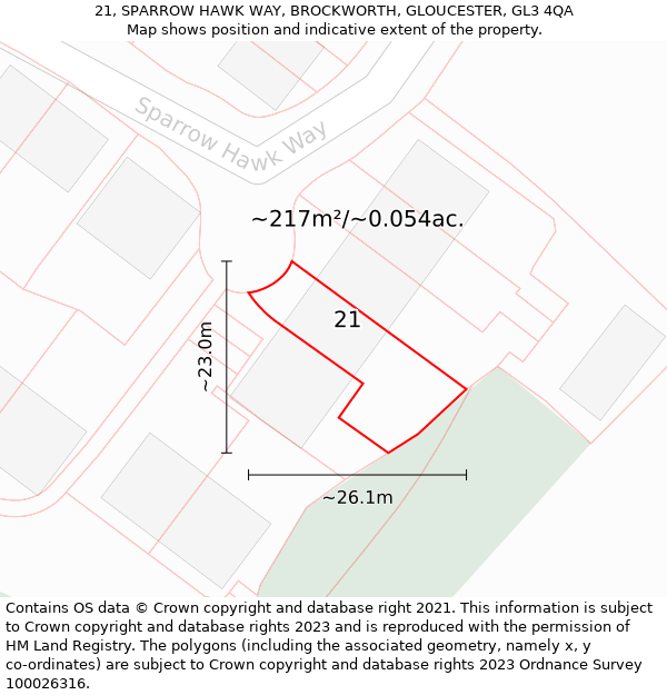 21, SPARROW HAWK WAY, BROCKWORTH, GLOUCESTER, GL3 4QA: Plot and title map