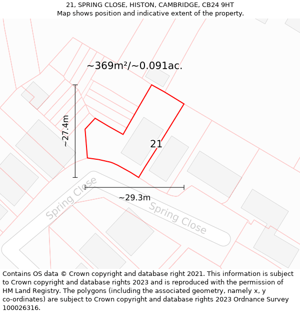 21, SPRING CLOSE, HISTON, CAMBRIDGE, CB24 9HT: Plot and title map