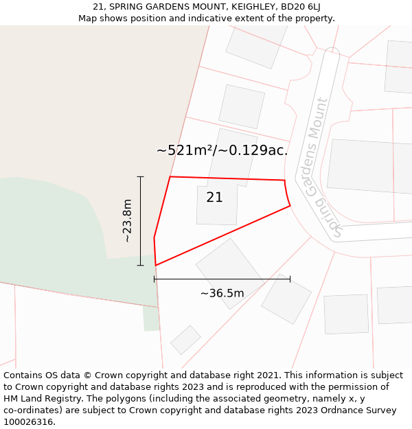 21, SPRING GARDENS MOUNT, KEIGHLEY, BD20 6LJ: Plot and title map