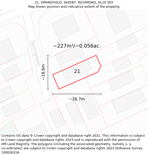 21, SPRINGFIELD, SKEEBY, RICHMOND, DL10 5DY: Plot and title map