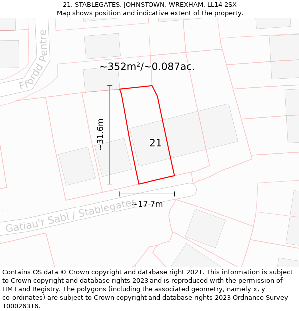 21, STABLEGATES, JOHNSTOWN, WREXHAM, LL14 2SX: Plot and title map