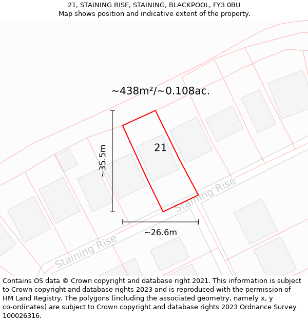 21, STAINING RISE, STAINING, BLACKPOOL, FY3 0BU: Plot and title map