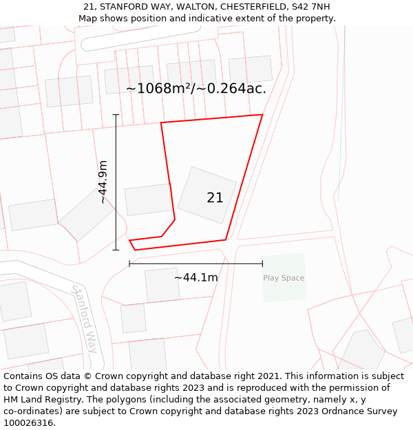 21, STANFORD WAY, WALTON, CHESTERFIELD, S42 7NH: Plot and title map