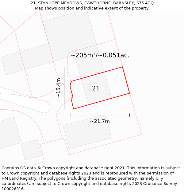 21, STANHOPE MEADOWS, CAWTHORNE, BARNSLEY, S75 4GQ: Plot and title map