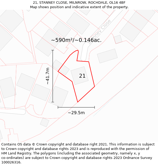 21, STANNEY CLOSE, MILNROW, ROCHDALE, OL16 4BF: Plot and title map