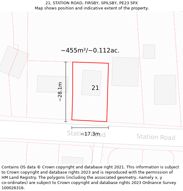 21, STATION ROAD, FIRSBY, SPILSBY, PE23 5PX: Plot and title map