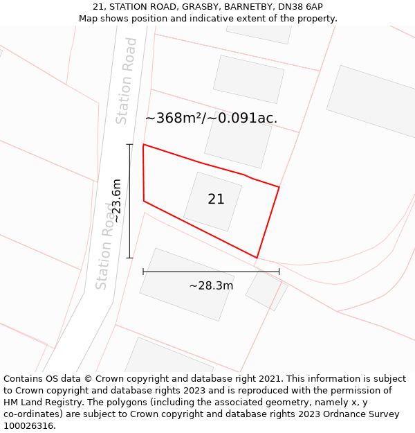21, STATION ROAD, GRASBY, BARNETBY, DN38 6AP: Plot and title map