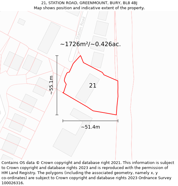 21, STATION ROAD, GREENMOUNT, BURY, BL8 4BJ: Plot and title map
